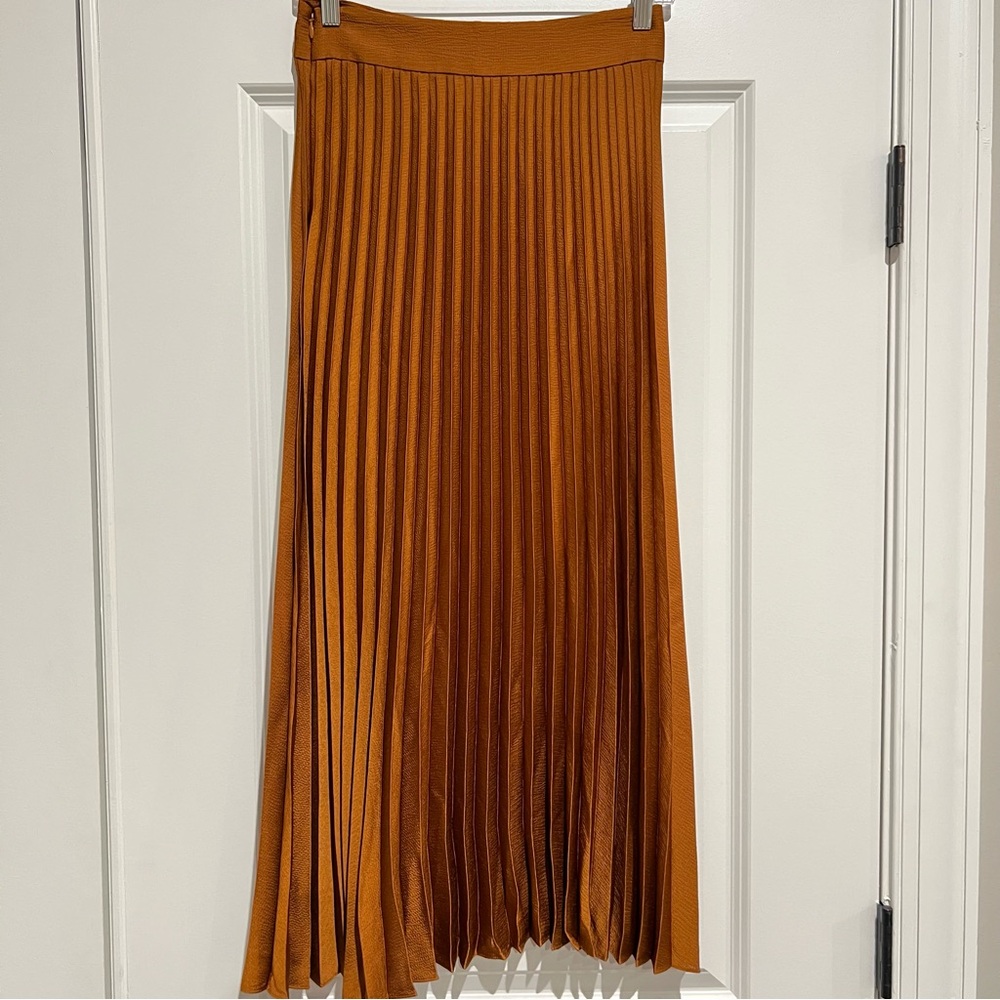 Sézane Brown Pleated Midi Skirt – Size 36 / US 4 (Like New)